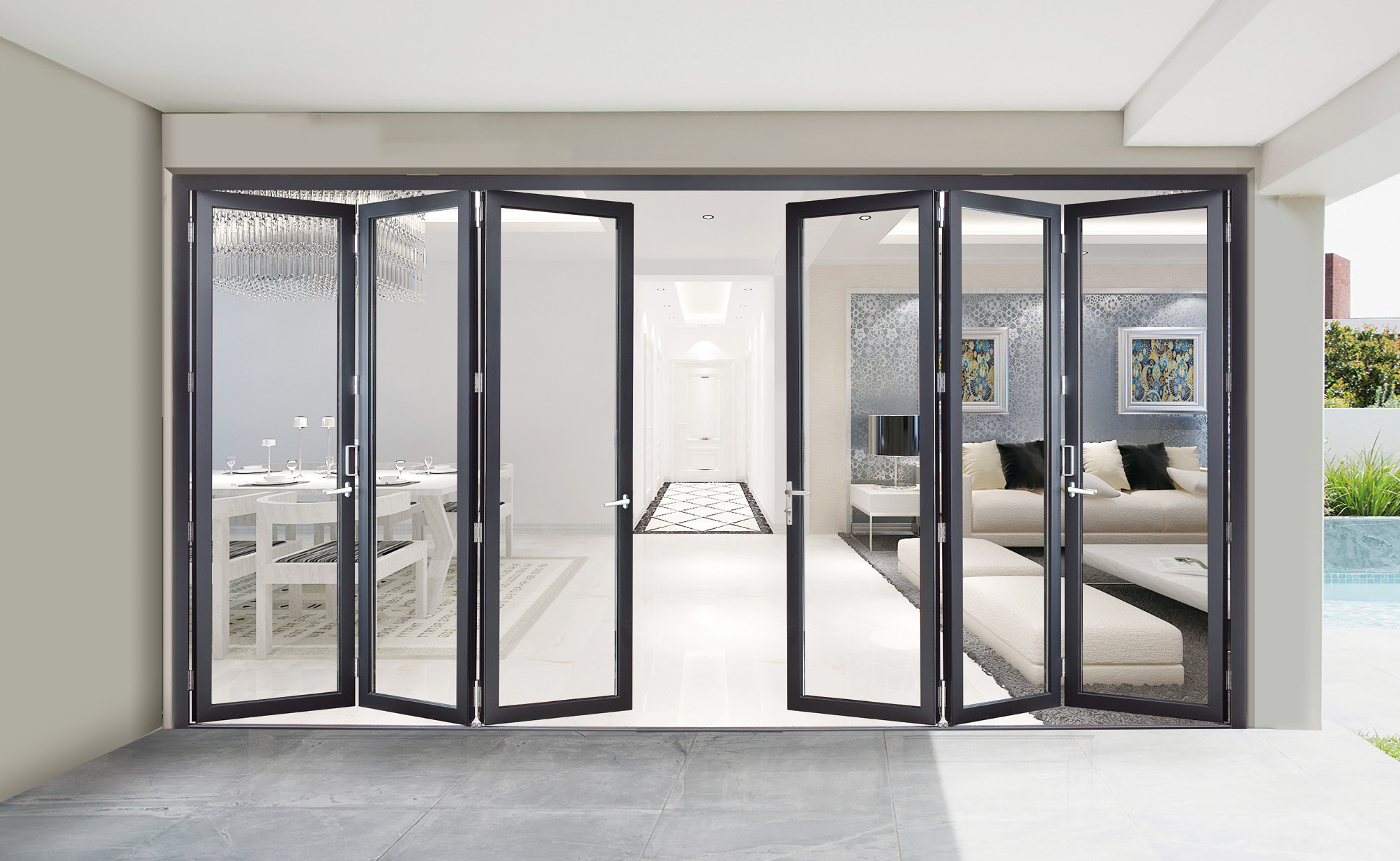 Balcony Thermal Break Glass Partition Walls Stacking Aluminum Bifold Door