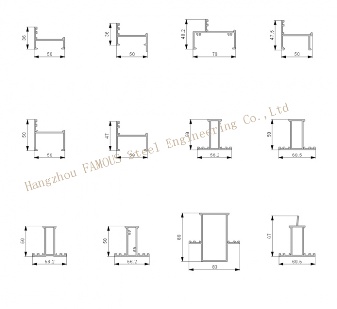 0.5-5.0mm Aluminium Window Frame Profiles