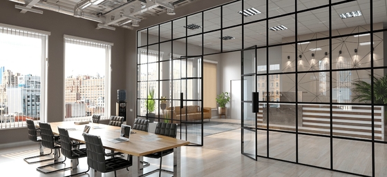 12mm Aluminium Frame  Movable Glass Office Partitions Solid Interior