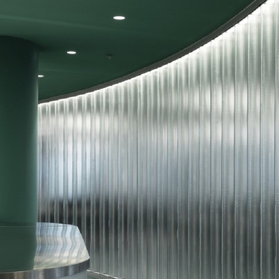 U Shape Tempered Clear Glass Partition Wall With Interlining Drawings Frosted Glazing Wall