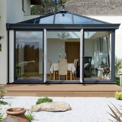 Gray Glass Sunroom Solarium Prefab Veranda with Aluminum Frame and Polygon Roof Molding