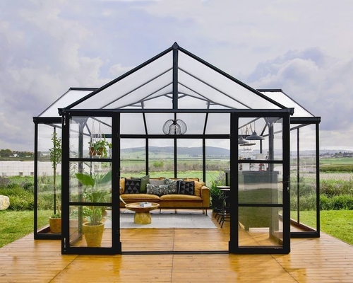 Tempered Glass Roof Portable House With Powder Coated Smooth Finished Aluminum Frame