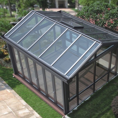 Gray Glass Powder Coated Smooth Finished Aluminum Sunroom For Beautiful Winter Garden