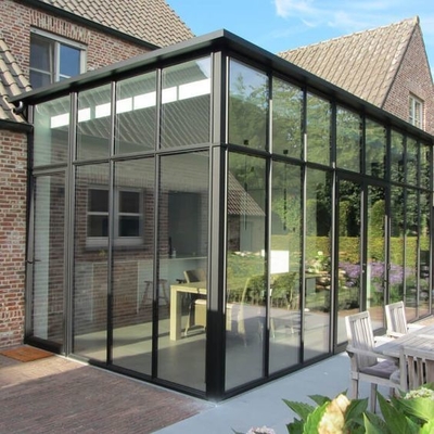 Four Seasons Sunroom Exterior With Sliding Double Door And Smooth Powder Coated Finish