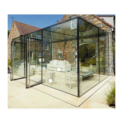 Four Seasons Sunroom Exterior With Sliding Double Door And Smooth Powder Coated Finish