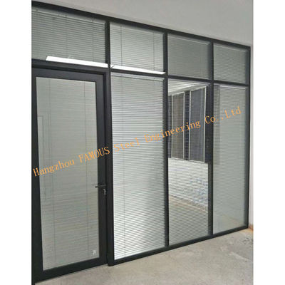 Aluminum Soundproof Tempered Glass Partition Walls With Blind