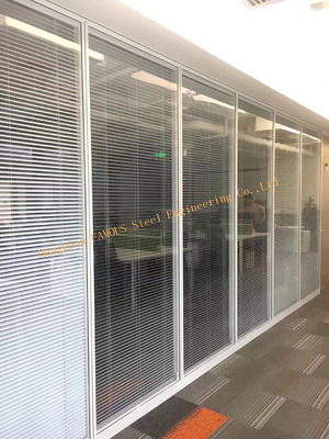Aluminum Soundproof Tempered Glass Partition Walls With Blind