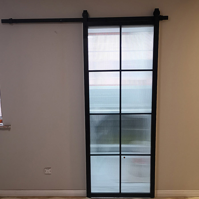 Frosted Glass Aluminum Steel Frame Interior Barn Door With Sliding Hardware
