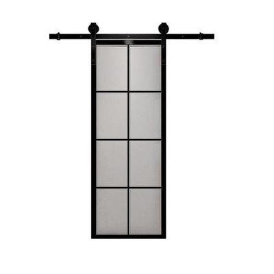 Frosted Glass Aluminum Steel Frame Interior Barn Door With Sliding Hardware