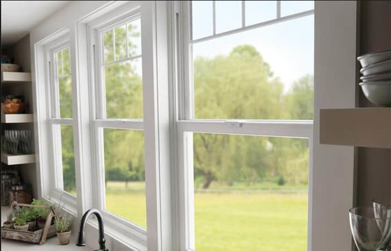 Vertical Sliding UPVC Double Hung Windows Clear Tempered Glass