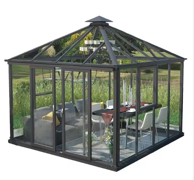 Waterproof Outdoor Solarium Octagon Greenhouse with Insulated Glass and Customized Size
