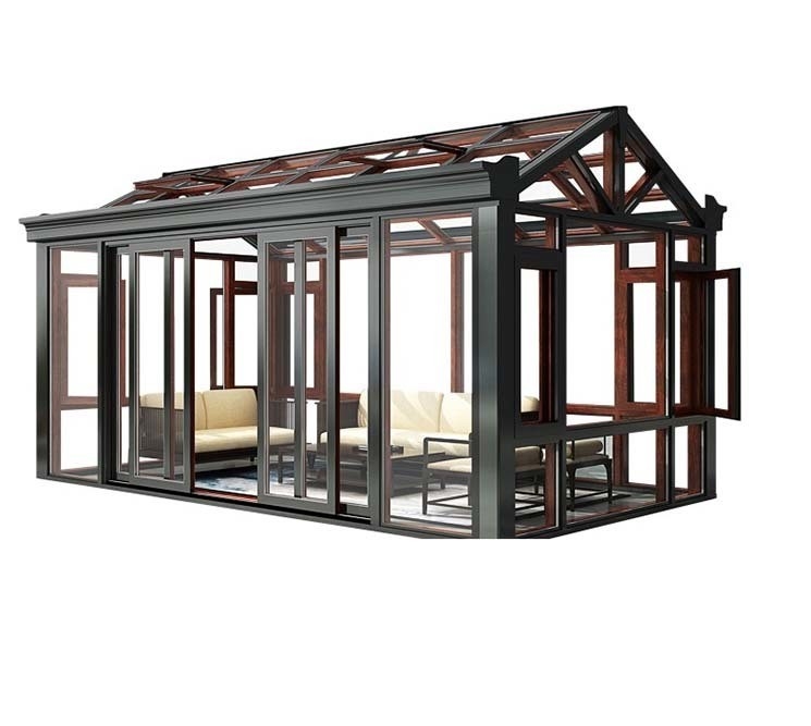 Tempered Glass Roof Winter Garden Sunroom With Sliding Double Door And Aluminum Frame