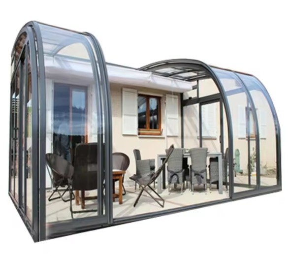 Waterproof Aluminum Frame Glass Houses With Sliding Double Door And Green House Design