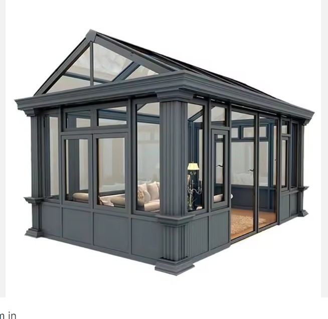 Customized Size Small 4 Season Glass Room Winter Garden House Aluminum Sunroom in Gray